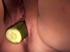 Tied up and cucumber fucked