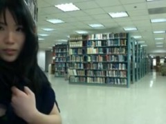 Oriental hotty getting nude on cam in public library pt. two