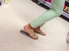 Candid Blonde College Chick Feet Painted Toes in Flip Flops