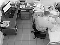 Voyeur cam shooting the medical exam of bushy amateur nub